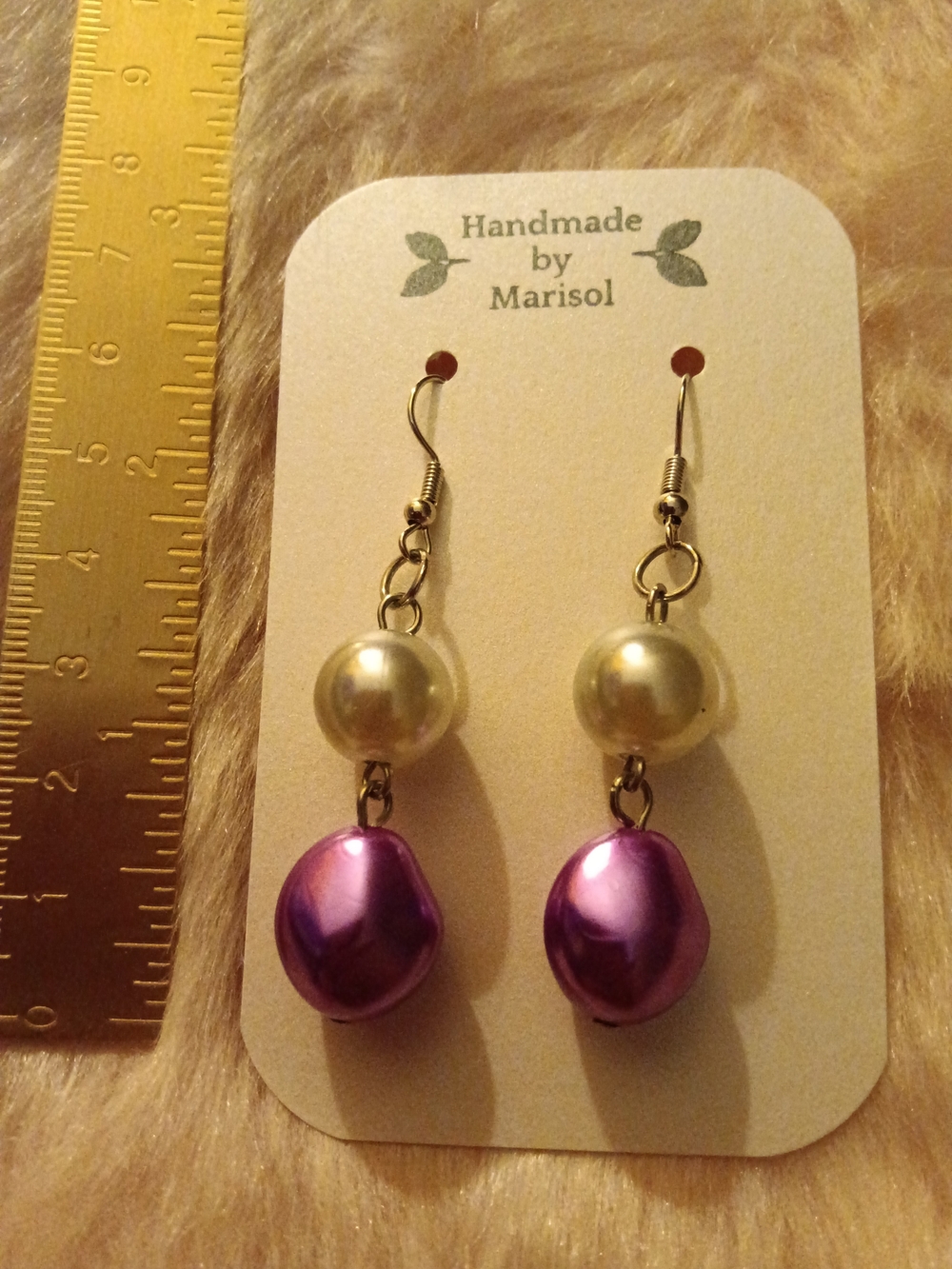 Purple and Light Gray Pearl Drop Earrings